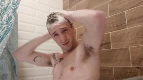 Activeduty - Inked JV Marx jerking big dick in shower