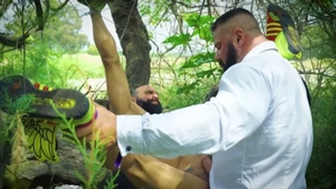 Raw bareback pounding in the park bushes